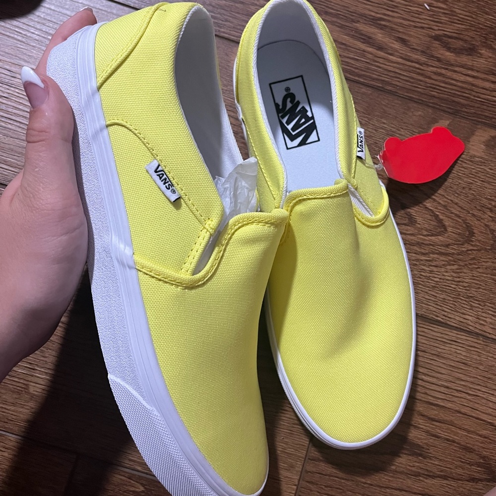 neon yellow slip on vans